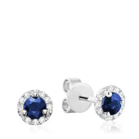 Les Bijoux 10K White Gold Sapphire & Diamond Halo Earrings