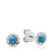 Les Bijoux 10K White Gold Blue Topaz & 0.10CTW Diamond Halo Earrings