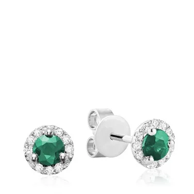 Les Bijoux 10K White Gold Emerald & 0.07CTW Diamond Halo Earrings