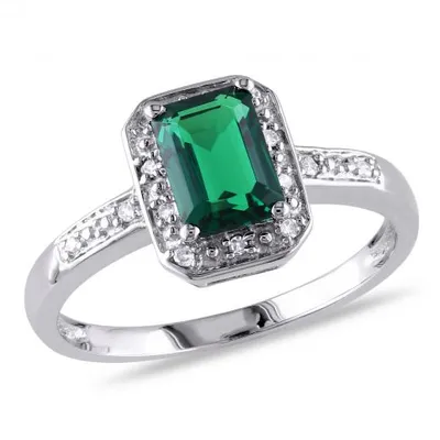 Julianna B 10K White Gold Created Emerald & 0.06CTW Diamond Ring