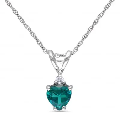 Julianna B 10K White Gold Created Emerald & 0.02CTW Diamond Pendant