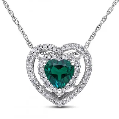 Julianna B 10K White Gold Created Emerald & 0.20CTW Diamond Pendant