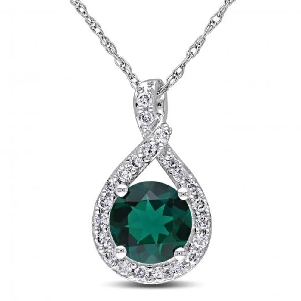 Julianna B 10K White Gold Created Emerald & 0.22CTW Diamond Pendant