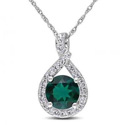 Julianna B 10K White Gold Created Emerald & 0.22CTW Diamond Pendant