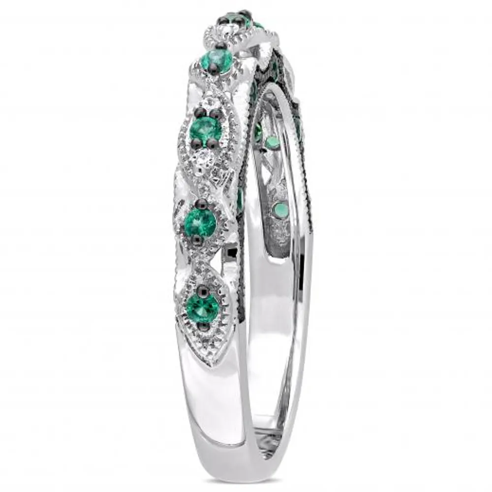 Julianna B 10K White Gold with Black Rhodium Created Emerald & Diamond Ring