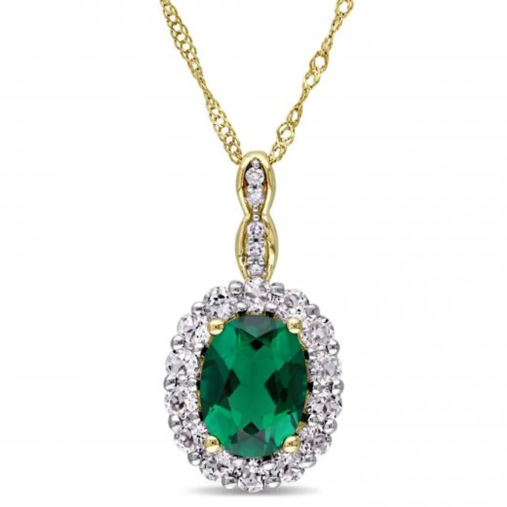Julianna B 14K Yellow Gold Created Emerald, White Topaz & Diamond Pendant