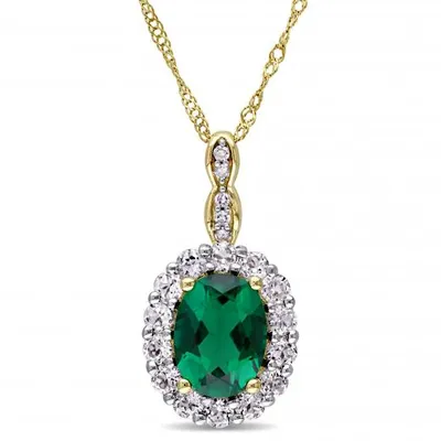 Julianna B 14K Yellow Gold Created Emerald, White Topaz & Diamond Pendant