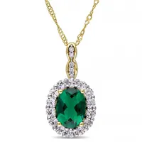 Julianna B 14K Yellow Gold Created Emerald, White Topaz & Diamond Pendant