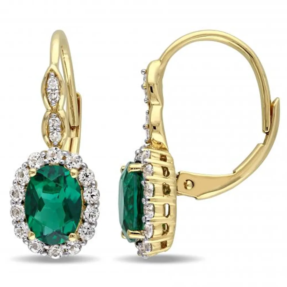 Julianna B 14K Yellow Gold Created Emerald, White Topaz & Diamond Earrings