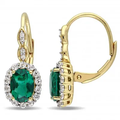 Julianna B 14K Yellow Gold Created Emerald, White Topaz & Diamond Earrings