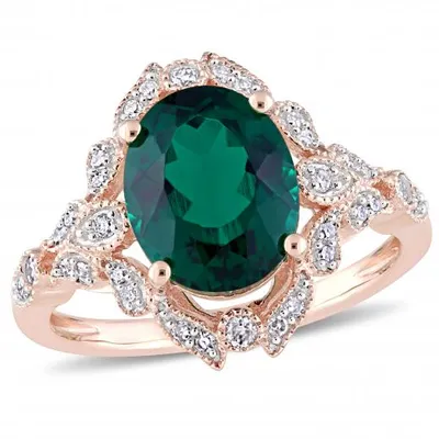 Julianna B 10K Rose Gold Created Emerald & 0.20CTW Diamond Ring