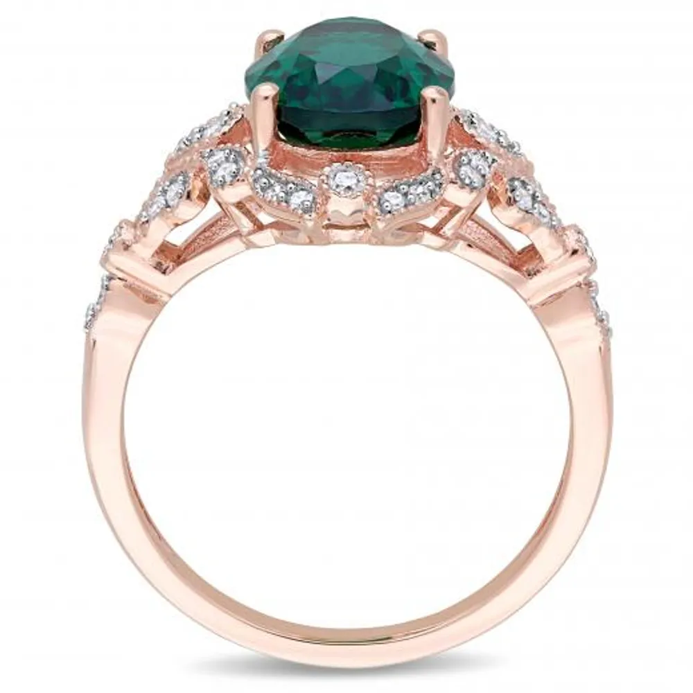 Julianna B 10K Rose Gold Created Emerald & 0.2CTW Diamond Ring