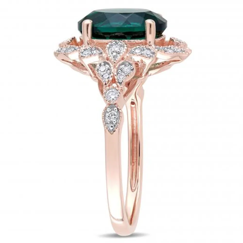 Julianna B 10K Rose Gold Created Emerald & 0.2CTW Diamond Ring