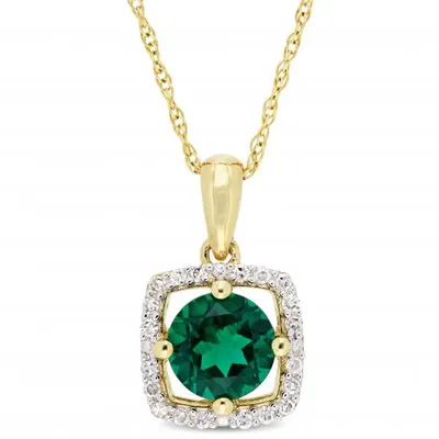 Julianna B 10K Yellow Gold Created Emerald & 0.10CTW Diamond Pendant