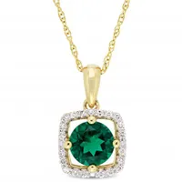 Julianna B 10K Yellow Gold Created Emerald & 0.10CTW Diamond Pendant