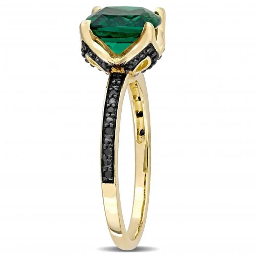 Julianna B 10K Yellow Gold Created Emerald & 0.06CTW Midnight Diamond Ring