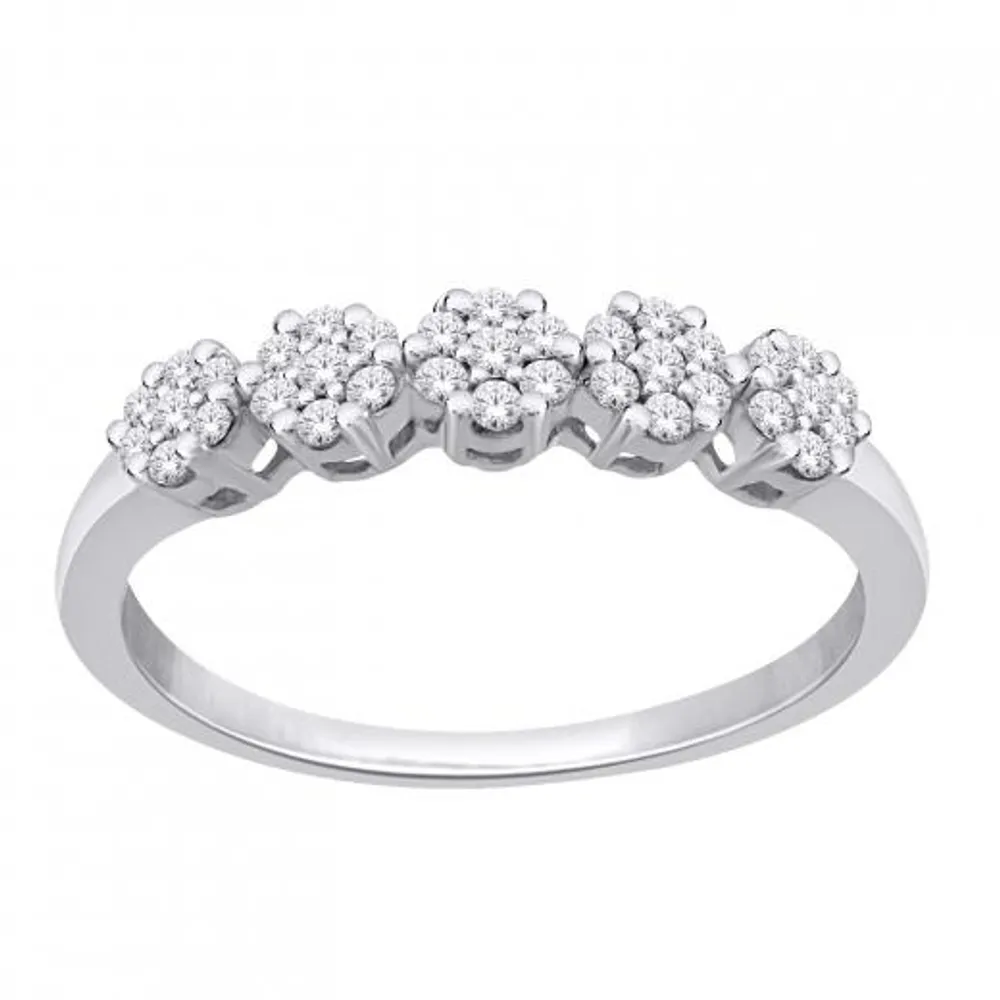 10K White Gold 0.13CTW Diamond Flower Stack Ring