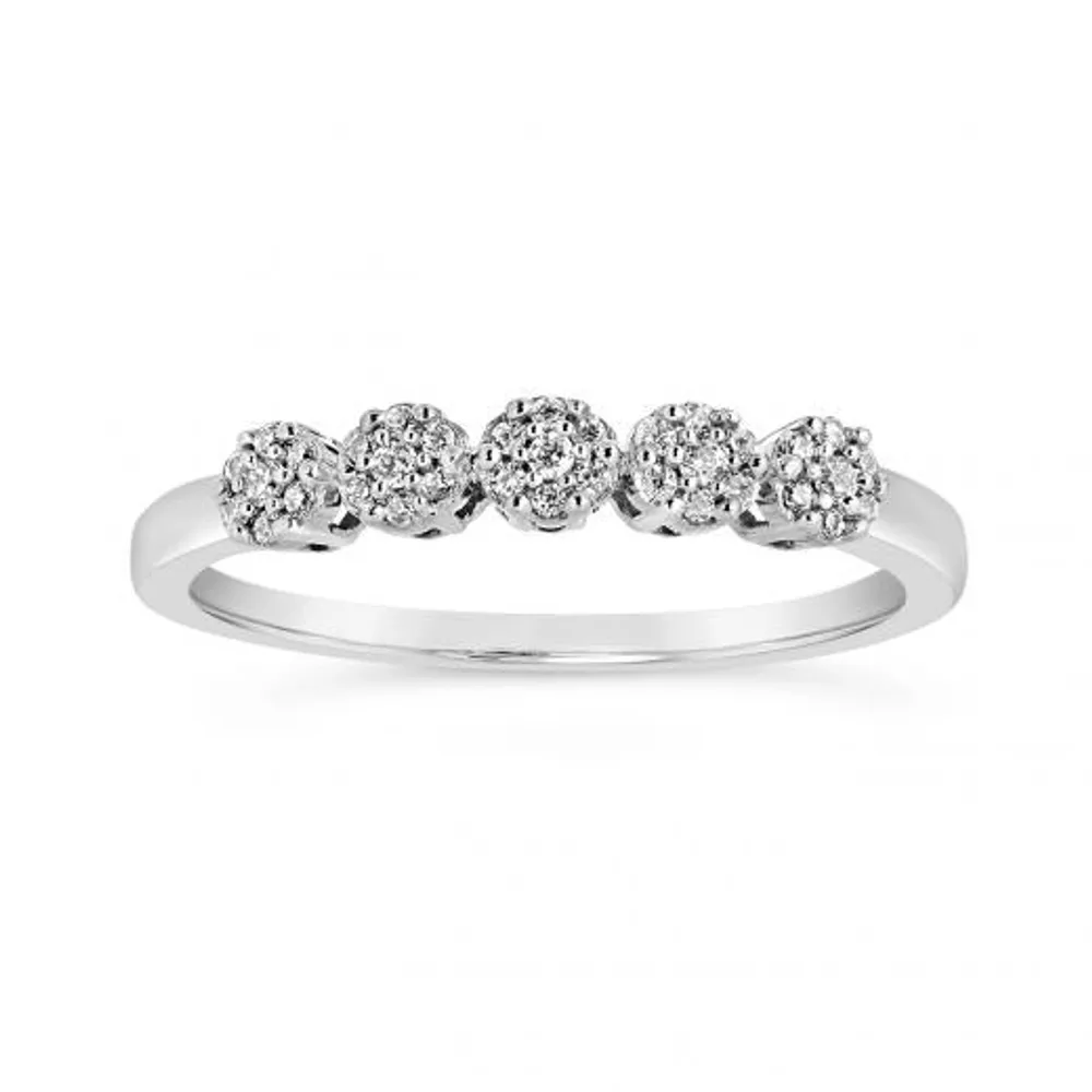 10K White Gold 0.13CTW Diamond Flower Stack Ring