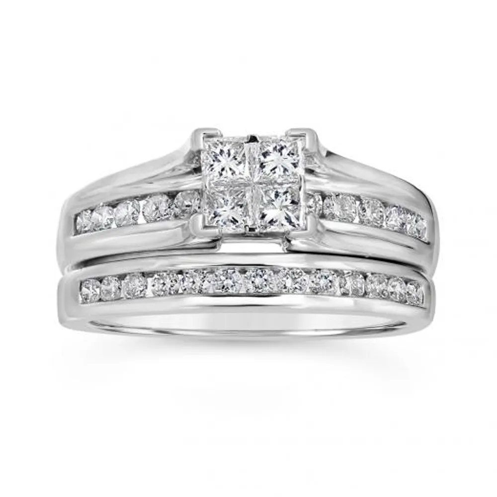 10K White Gold 1.00CTW Diamond Bridal Set