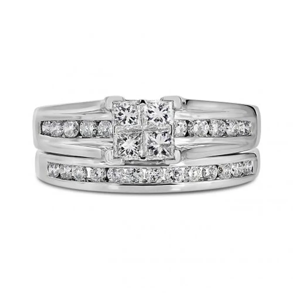 10K White Gold 1.00CTW Diamond Bridal Set