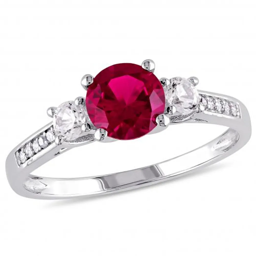 Julianna B 10k White Gold Created Ruby, White Sapphire & 0.05CTW Diamond Ring