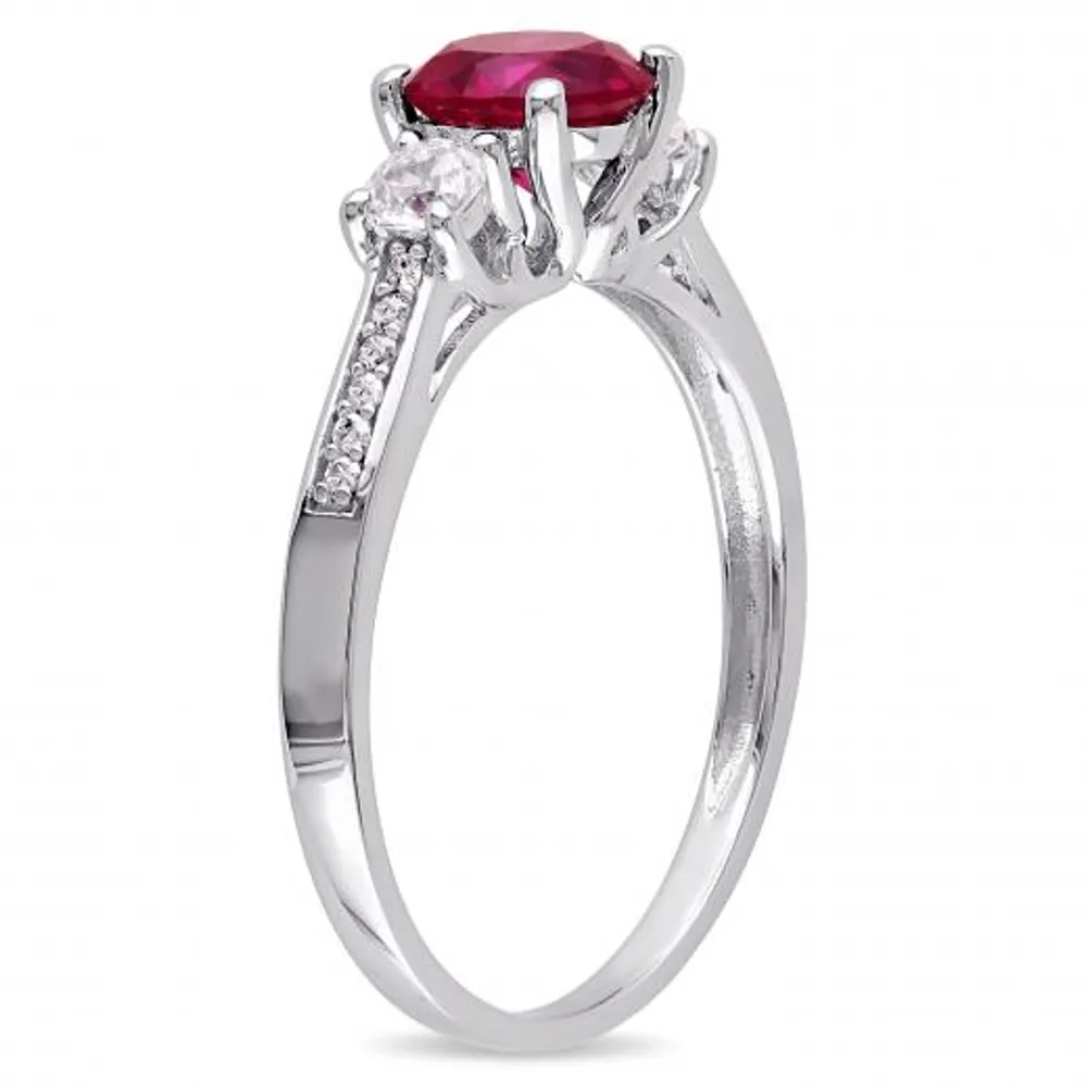 Julianna B 10k White Gold Created Ruby, White Sapphire & 0.05CTW Diamond Ring