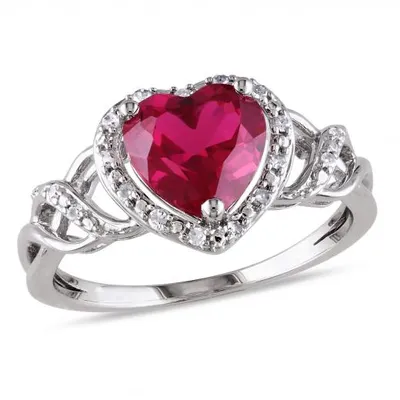 Julianna B Sterling Silver Created Ruby & 0.10CTW Diamond Ring
