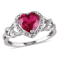 Julianna B Sterling Silver Created Ruby & 0.10CTW Diamond Ring