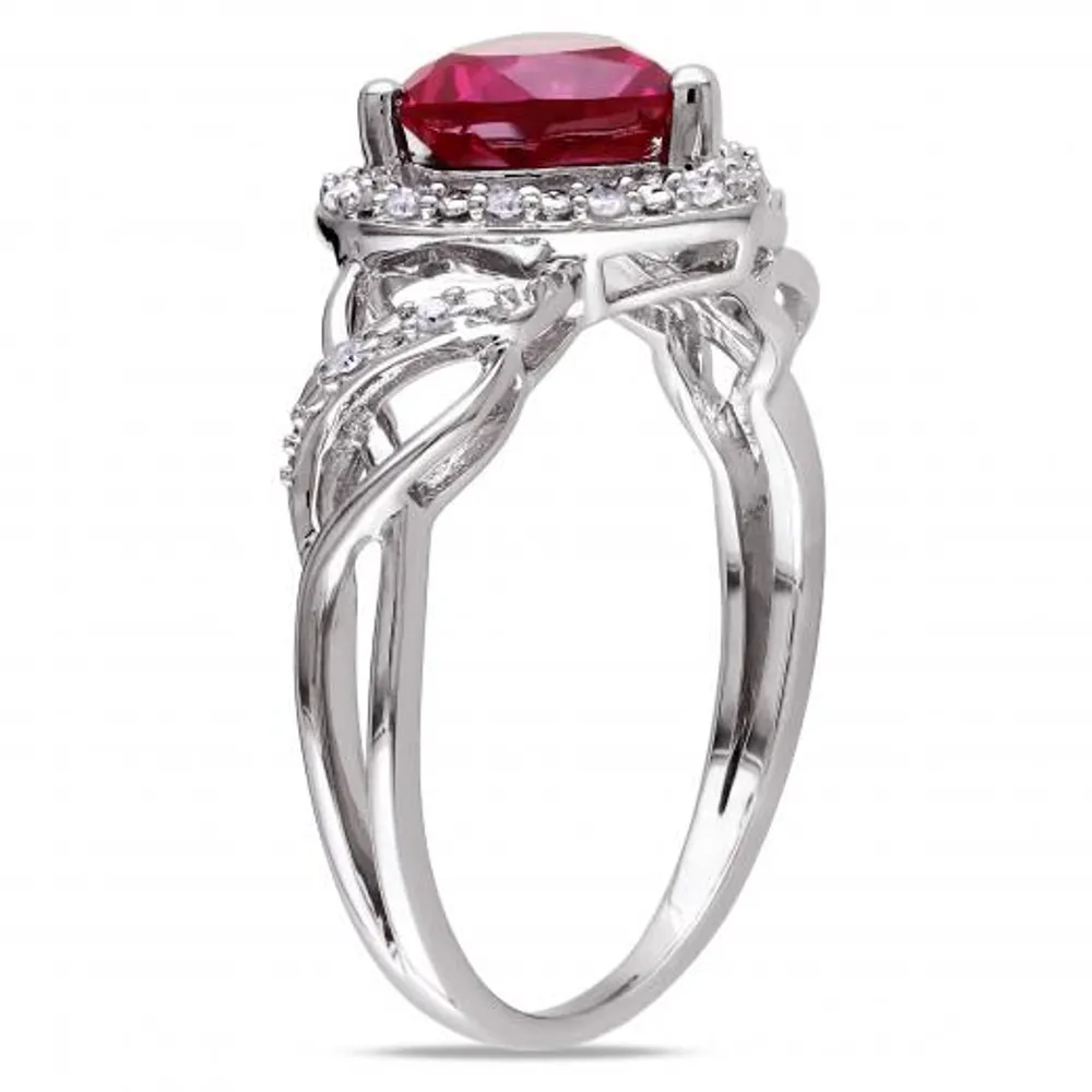 Julianna B Sterling Silver Created Ruby & 0.10CTW Diamond Ring