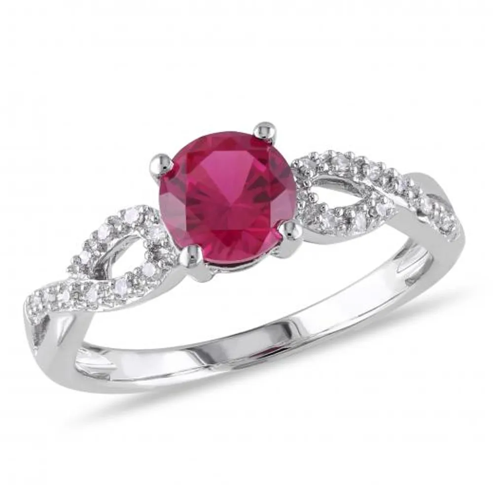 Julianna B 10k White Gold Created Ruby & 0.10CTW Diamond Ring