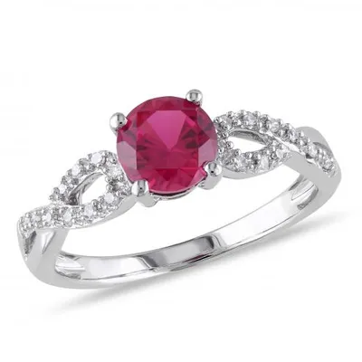 Julianna B 10k White Gold Created Ruby & 0.08CTW Diamond Ring