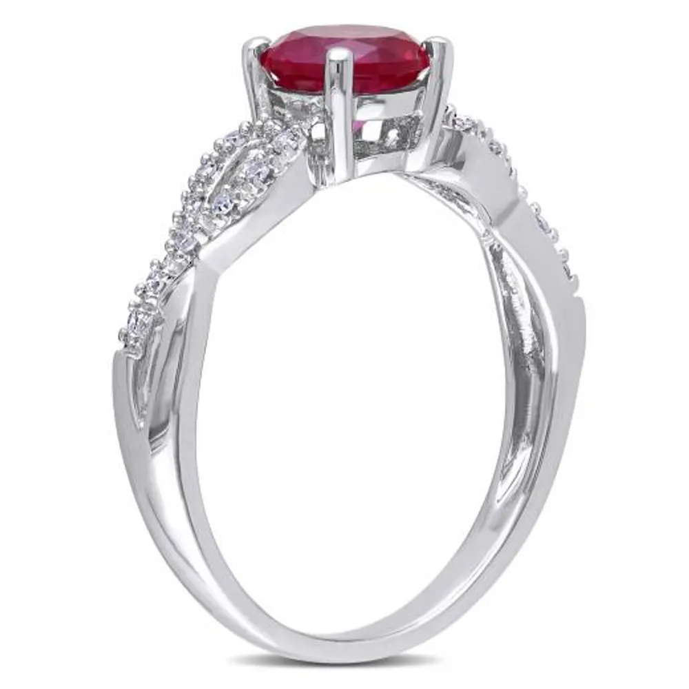 Julianna B 10k White Gold Created Ruby & 0.10CTW Diamond Ring