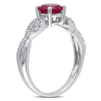 Julianna B 10k White Gold Created Ruby & 0.10CTW Diamond Ring