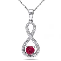 Julianna B 10k White Gold Created Ruby & 0.10CTW Diamond Pendant