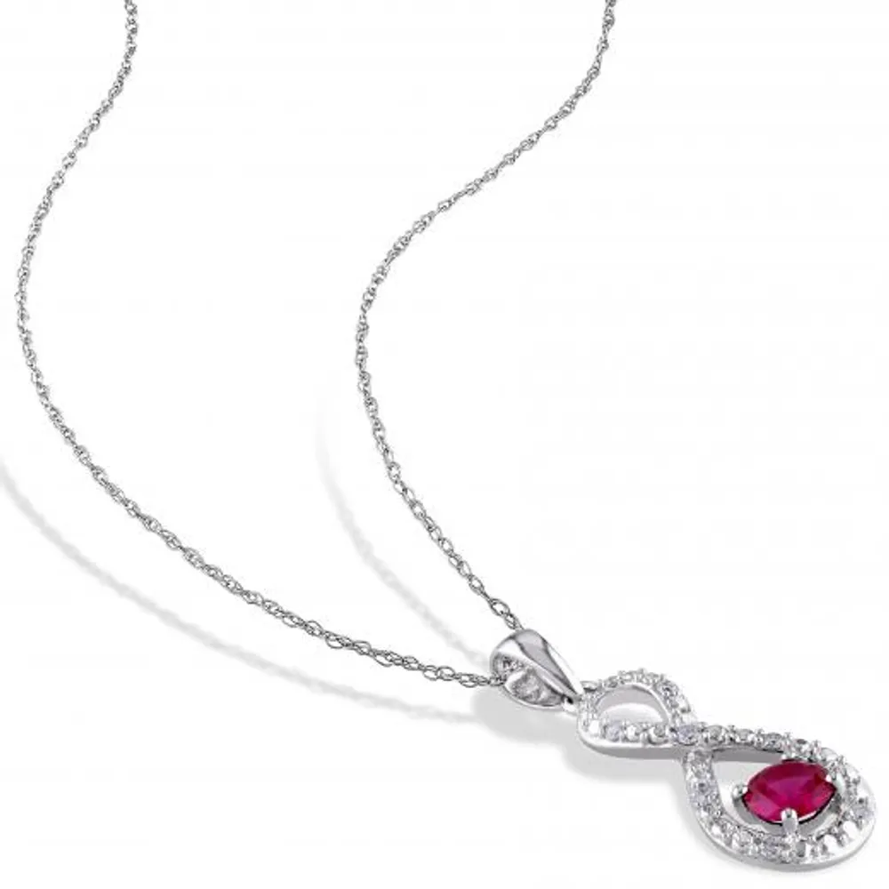 Julianna B 10k White Gold Created Ruby & 0.10CTW Diamond Pendant