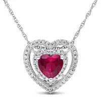 Julianna B 10k White Gold Created Ruby & 0.20CTW Diamond Pendant