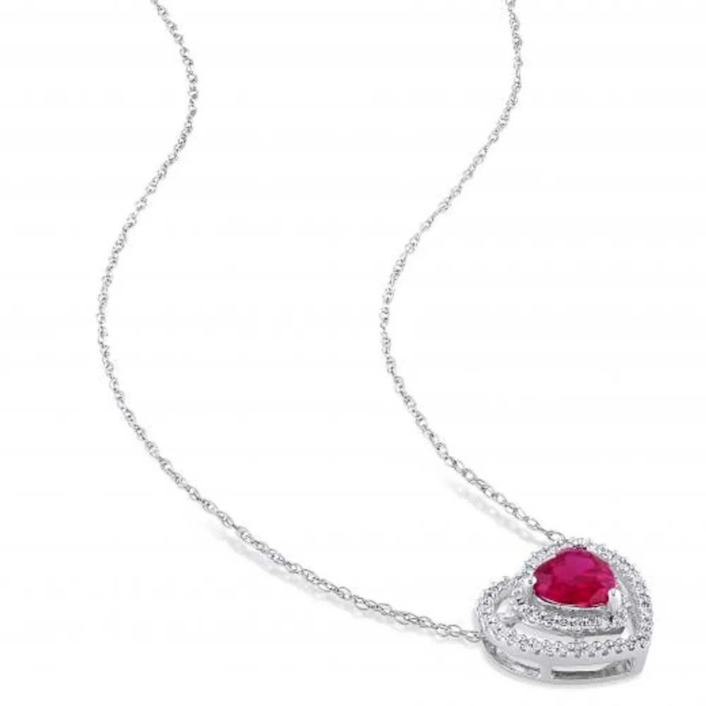 Julianna B 10k White Gold Created Ruby & 0.20CTW Diamond Pendant