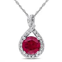 Julianna B 10k White Gold Created Ruby & 0.22CTW Diamond Pendant