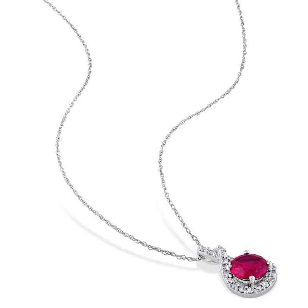 Julianna B 10k White Gold Created Ruby & 0.22CTW Diamond Pendant