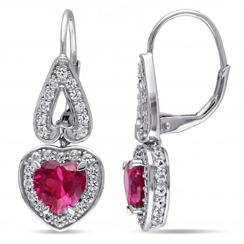 Julianna B Sterling Silver Created Ruby & White Sapphire Earrings