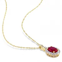 Julianna B 14k Yellow Gold Created Ruby, White Topaz & 0.03CTW Diamond Pendant