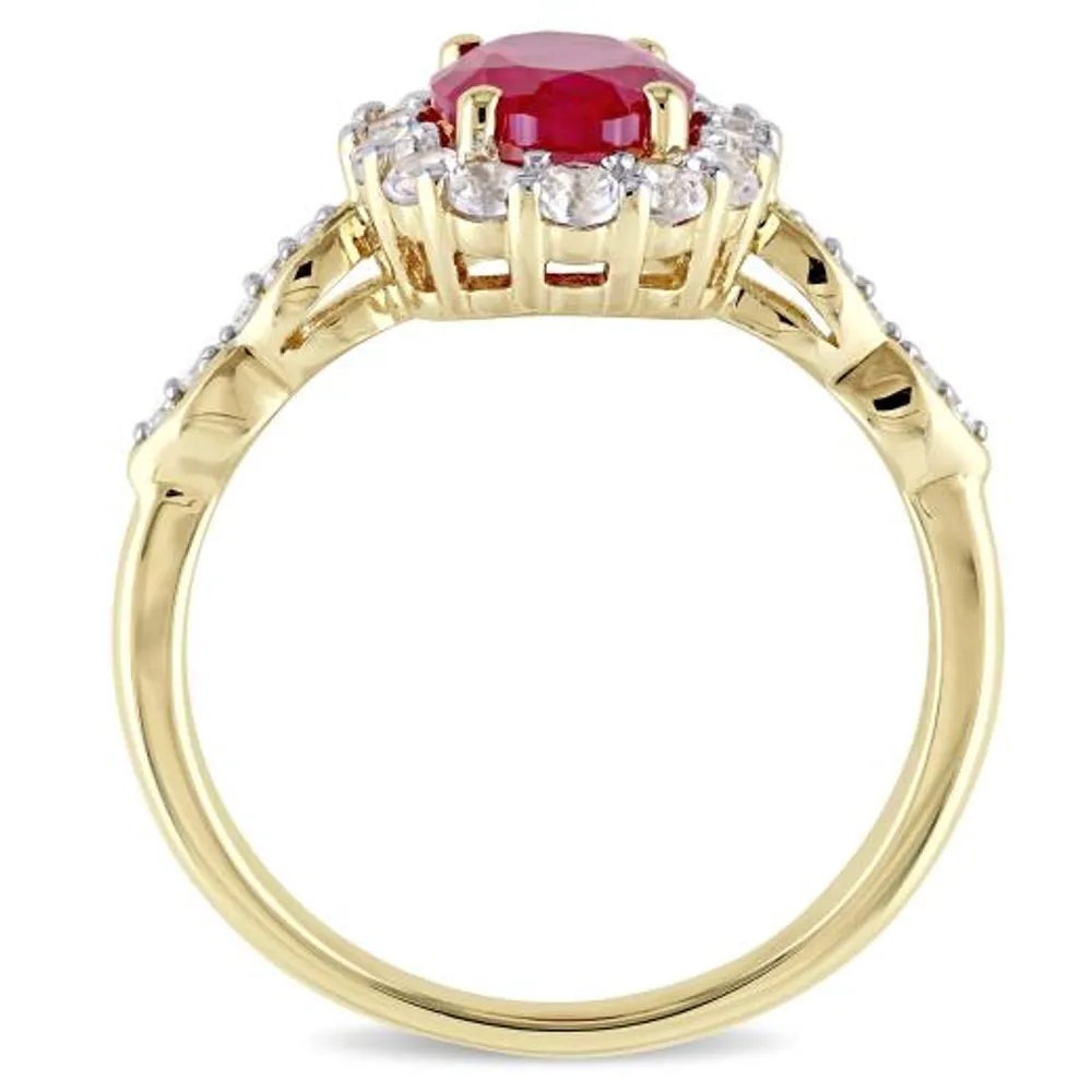 Julianna B 14k Yellow Gold Created Ruby, White Topaz & 0.05CTW Diamond Ring