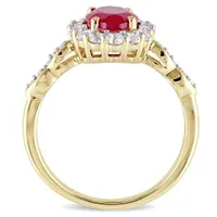 Julianna B 14k Yellow Gold Created Ruby, White Topaz & 0.05CTW Diamond Ring