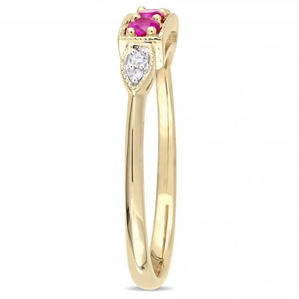 Julianna B 10k Yellow Gold Created Ruby & 0.04CTW Diamond Ring