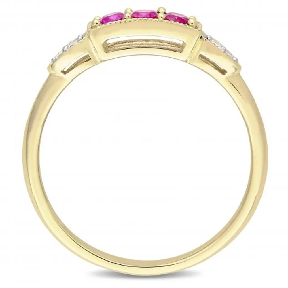 Julianna B 10k Yellow Gold Created Ruby & 0.04CTW Diamond Ring