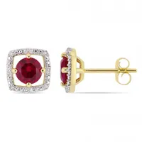 Julianna B 10k Yellow Gold Created Ruby & 0.07CTW Diamond Earrings