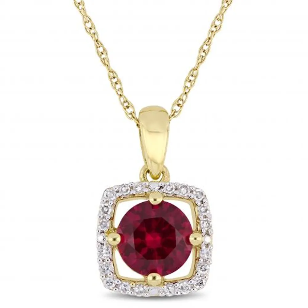 Julianna B 10k Yellow Gold Created Ruby & 0.10CTW Diamond Pendant