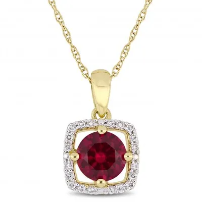 Julianna B 10k Yellow Gold Created Ruby & 0.10CTW Diamond Pendant