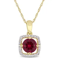 Julianna B 10k Yellow Gold Created Ruby & 0.10CTW Diamond Pendant