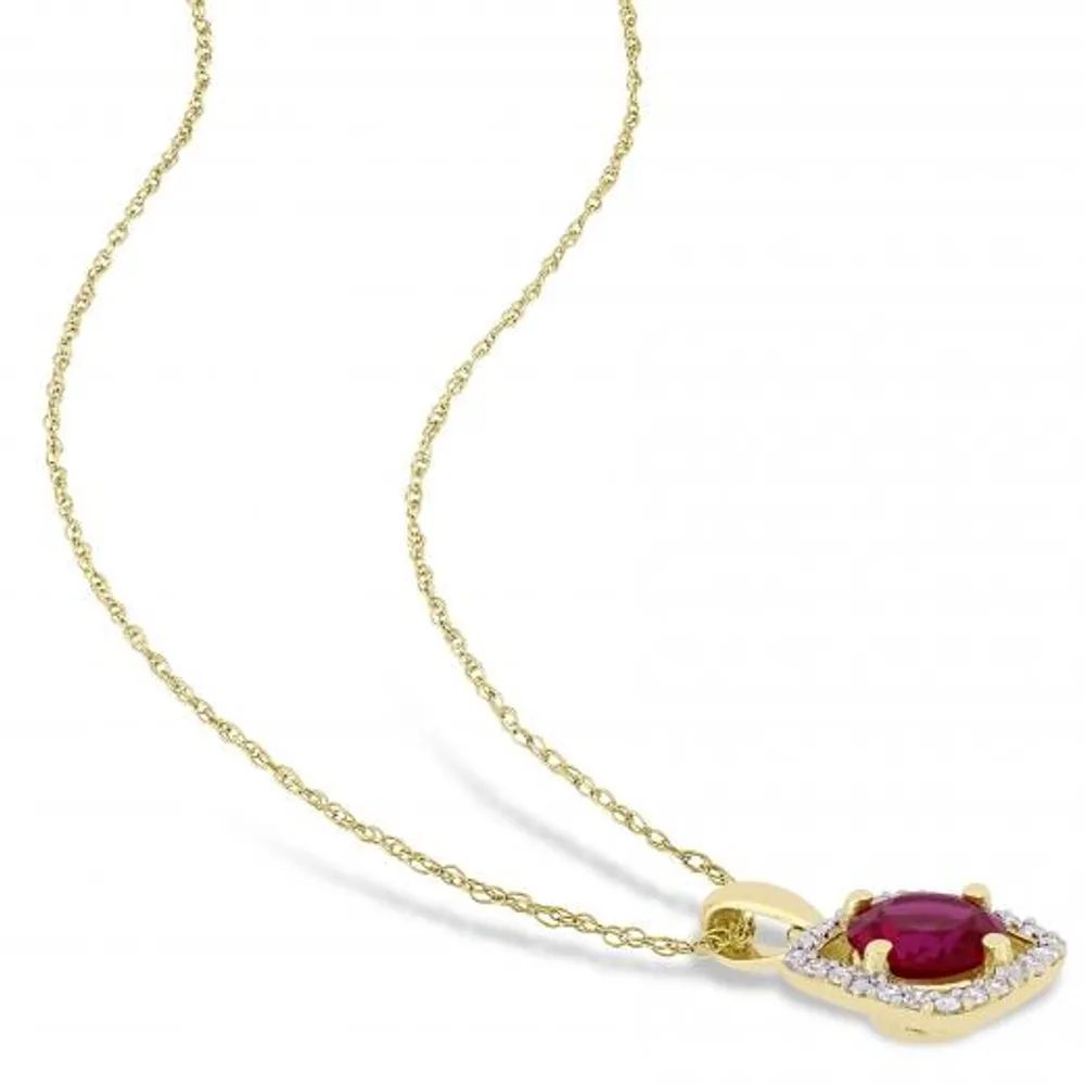 Julianna B 10k Yellow Gold Created Ruby & 0.10CTW Diamond Pendant